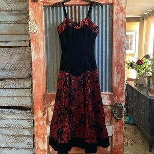 Dusk Crimson & Black Velvet and Taffeta Dress